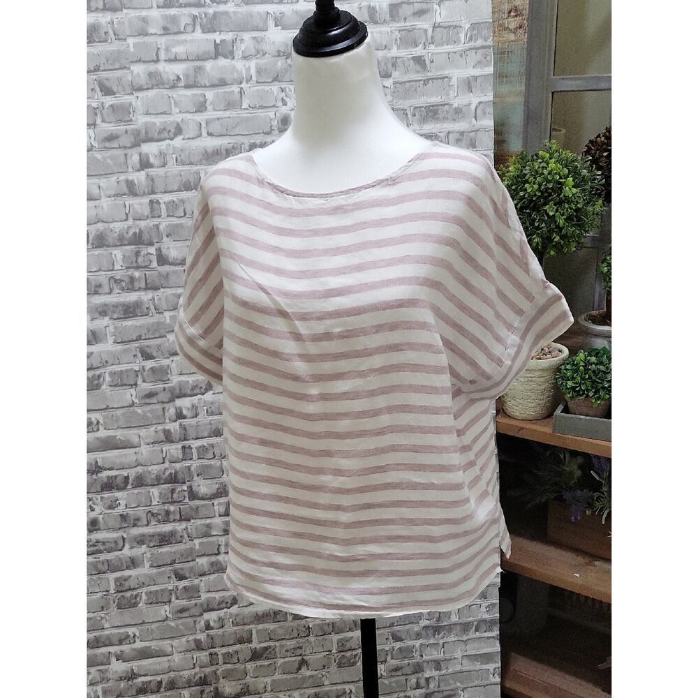 Sigrid Olsen Pale Pink and White Striped Linen Boxy Top, Womens M, Coastal